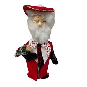 Santa Clause With Red Jacket Faux Glasses Carrying a Tree Wood Body Shoes On Pla